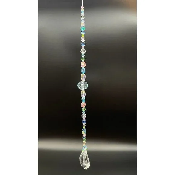 Handmade Beaded Suncatcher - Pastel - Clear Crystal Prism - Hanging Decor - Picture 12 of 14